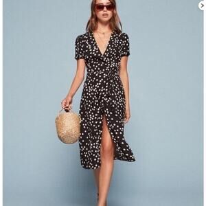 Reformation Black and White Polka Dot Midi Dress
